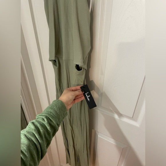 Modern Mode Sage Green Ribbed Cutout Halter Midi Dress - Picture 5 of 5